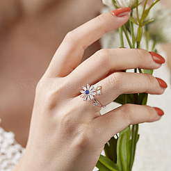 8 Stück 8 Stil Blume & Schmetterling & Diamant Strass rotierende offene Manschette Ringe Set mit Glas&nbsp;RJEW-AN0001-12