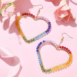 Coeur en laiton avec boucles d'oreilles pendantes en perles de verre&nbsp;EJEW-JE05337