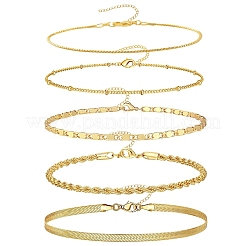 5 Stück 5 Stile Messing-Kettenarmbänder-Set für Damen&nbsp;BJEW-D357-01G