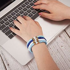 10pcs 10 bracelets extensibles perlés heishi en argile polymère faits à la main avec coeur&nbsp;BJEW-SW00036-03