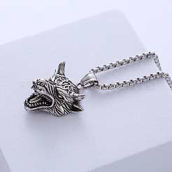 Vintage Stierkopf 304 Edelstahl Anhänger Halskette Punk Modeschmuck für Männer&nbsp;JX6070