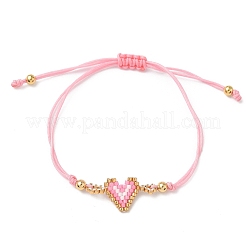 Braccialetti con maglie a forma di cuore con perline di vetro&nbsp;BJEW-MZ00217-04