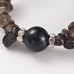Bracelets élastiques de perles de quartz fumé naturel&nbsp;BJEW-JB02131-05