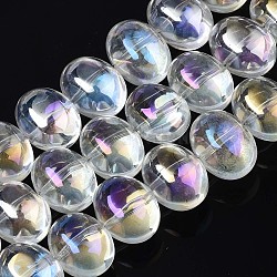 Perles en verre plaquent brin, couleur ab , ovale, clair ab, 10.5~11.5x14x10mm, Trou: 1mm, Environ 57~59 pcs/chapelet, 24.41 pouce ~ 25.20 pouces (62~64 cm)