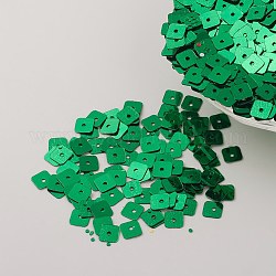 Accessori ornamentali paillette / paillettes in plastica, quadrato, verde, 5x5x0.1mm, Foro: 1.4 mm