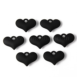 Pendenti acrilici in stile gommato, cuore gonfio, nero, 25x37x10mm, Foro: 4.5 mm