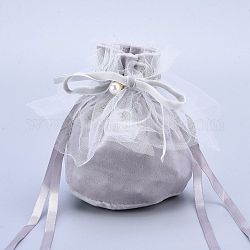 Sacchetti regalo con coulisse di gioielli in velluto, con perla finta plastica e filato bianco, bomboniere bomboniere, grigio, 14.2x14.9x0.4cm
