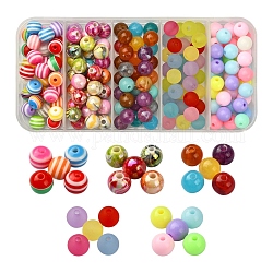 DIY Beads Jewelry Making Finding Kit, Including 195Pcs 5 Style Acrylic & Resins  Round Beads, Mixed Color, 8mm, Hole: 2mm, 39pcs/style