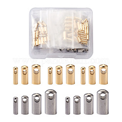 304 Stainless Steel Cord Ends, End Caps, Golden & Stainless Steel Color, 7~10x2~5mm, hole: 1~2mm, Inner Diameter: 1.5~4mm, 125pcs/box