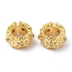 Brass Micro Pave Cubic Zirconia European Style Beads, Large Hole Beads, Ring with Flower, Real 18K Gold Plated, 9x5mm, Hole: 5mm