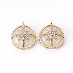 Brass Micro Pave Clear Cubic Zirconia Charms, with Shell, Half Round with Star, Nickel Free, Real 18K Gold Plated, 14x11.5x5mm, Hole: 1.2mm