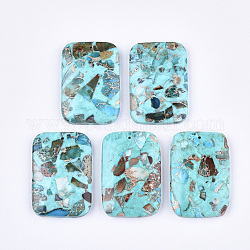 Assembled Synthetic Imperial Jasper and Turquoise Pendants, Dyed, Rectangle, Cyan, 47x32x7.5mm, Hole: 1.4mm