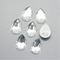 Acrílico Diamante de imitación plana espalda cabujones, facetados, plateado inferior, lágrima, Claro, 25x18x5mm