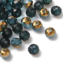 Perle di vetro placcato trasparente, metà d'oro placcato, sfaccettato, rondelle, verde acqua, 4.3x3.7mm, Foro: 1 mm, 500pcs/scatola