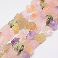 Hebras de cuentas de piedras preciosas mezcladas naturales en bruto en bruto, prehnita y cuarzo rosa y amatista y cuarzo, pepitas, 15~20x14~18x10~14mm, agujero: 1 mm, aproximamente 25 pcs / cadena, 14.9 pulgada (38 cm)