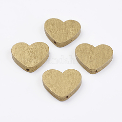 Perles de bois naturel peintes à la bombe, cœur, plaqué or, 21x23.5x5mm, Trou: 2mm, environ 590 pcs/500 g