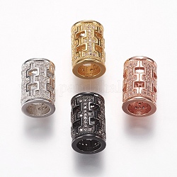 Perles de zircone cubique micro pave en Laiton, Perles avec un grand trou   , colonne, clair, couleur mixte, 15x10mm, Trou: 7mm