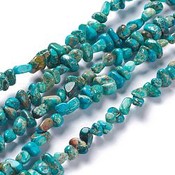 Brins de perles de jaspe impérial naturel, teinte, puces, turquoise, 6~10x5~8x4~6mm, Trou: 1.2mm, Environ 79 pcs/chapelet, 15.75 pouce (40 cm)
