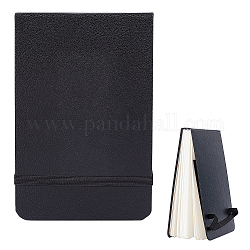 Almohadillas de papel de acuarela con cubierta de cuero pu, libro de mano portátil, con la banda, textura fina, Rectángulo, negro, 144x94x16mm