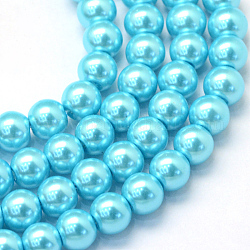 Backen gemalt pearlized Glasperlen runden Perle Stränge, Zyan, 6~7 mm, Bohrung: 1 mm, ca. 145 Stk. / Strang, 31.4 Zoll