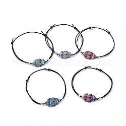 Bracelets élastiques réglables, avec perles en laiton et maillons en alliage émaillé imprimés, crane, couleur mixte, diamètre intérieur: 2-3/8 pouce ~ 3-3/4 pouces (6~9.5 cm)