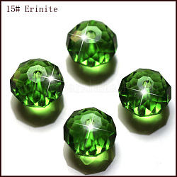 Imitazione branelli di cristallo austriaco, grado aaa, sfaccettato, rondelle, verde, 10x7mm, Foro: 0.9~1 mm