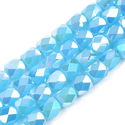 Chapelets de perles en verre électroplaqué, de couleur plaquée ab , facette, colonne, bleu profond du ciel, 5.5x5mm, Trou: 1.2mm, Environ 99 pcs/chapelet, 21.85 pouce (55.5 cm)