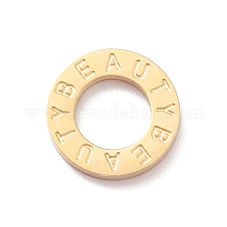 Anillos de enlace de 304 acero inoxidable, anillo redondo con palabra belleza, real 18k chapado en oro, 9x1mm, diámetro interior: 5 mm