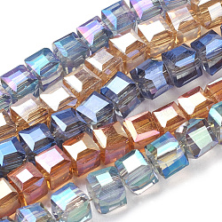 Chapelets de perles en verre électroplaqué, facette, cube, couleur mixte, 4x4x4mm, Trou: 1mm, Environ 100 pcs/chapelet, 15.7 pouce