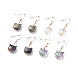 Boucles d'oreilles chat en verre, bijoux en laiton plaqué or pour femme, couleur mixte, 35mm, pin: 0.7 mm