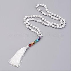 Colliers de perles howlite et pierres précieuses perles, avec pendentifs pompon, 32.87 pouce (835 mm)