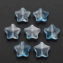 Two Tone Transparent Spray Painted Glass Beads, with Glitter Powder, Star, Light Sky Blue, 12.5x13x5mm, Hole: 1mm