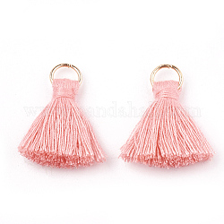 Polycotton(Polyester Cotton) Tassel Pendant Decorations, with Iron Findings, Light Gold, Pink, 20~30x7~8mm, Hole: 5mm