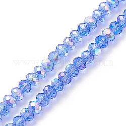 Electroplate transparentes abalorios de vidrio hebras, color de ab chapado, facetados, rerondana plana, azul, 5.5x4mm, agujero: 1 mm, aproximamente 100 pcs / cadena, 17.01'' (43.2 cm)
