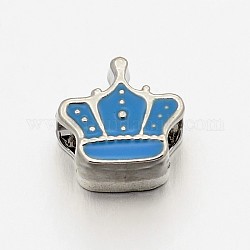 Alliage couronne d'émail grand trou perles européennes, platine, Dodger bleu, 12x12x7mm, Trou: 5mm
