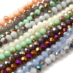 Chapelets de perles en rondelles facettées en verre électrolytique, jade d'imitation, demi-plaqué, couleur mixte, 4x3mm, Trou: 1mm, Environ 123~127 pcs/chapelet, 16.5~16.9 pouce (42~43 cm)