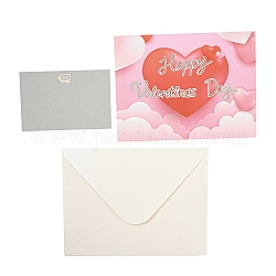 Rectangle 3D Pop Up Paper Greeting Card, with Paper Card and Envelope, Valentine's Day Wedding Birthday Invitation Card, Heart, 200x150x3mm, Open: 200x300x85mm