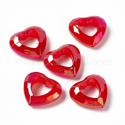 Cadres de perles acryliques irisées arc-en-ciel de placage uv, coeur à facettes, rouge, 24x26x9mm, Trou: 1.5mm, diamètre intérieur: 13x13 mm