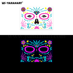 Máscara con estampado de flores tatuajes luminosos de arte corporal, pegatinas de papel de tatuajes temporales removibles, magenta, 17x12 cm