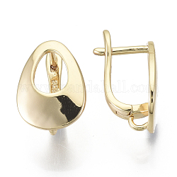Brass Hoop Earring Findings with Latch Back Closure, with Horizontal Loop, Nickel Free, Teardrop, Real 18K Gold Plated, 16.5x12mm, Hole: 2mm, Pin: 1.5x1mm