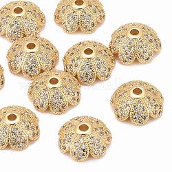 Bouchons de perles de zircone cubique en laiton micro-pavé écologique à fleurs multi-pétales, sans plomb et sans nickel, or, 11x4.8mm, Trou: 1mm