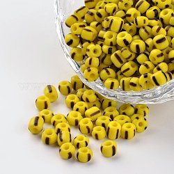 6/0 perles en verre de couleurs opaques, perles rondes de semences, jaune, 3.5~4x2.5~3mm, Trou: 0.5mm, environ 5500 pcs/450 g