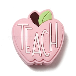 Lehrertagsapfel mit Wort „Teach“-Silikon-Fokalperlen, Kauperlen für Beißringe, diy pflege halsketten machen, rosa, 30x28x9 mm, Bohrung: 2.5 mm
