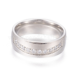 304 anelli in acciaio inox, con zirconi, Anelli a banda larga, chiaro, colore acciaio inossidabile, formato 6~9, 16~19mm