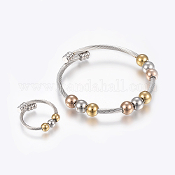 Conjuntos de joyería de 304 acero inoxidable, brazaletes y anillos ajustables, color mezclado, 2-1/8 pulgada (55 mm), 3mm