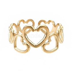 304 anillo de puño abierto de corazón de acero inoxidable, anillo hueco grueso para mujer, dorado, nosotros tamaño 7 (17.3 mm)