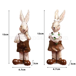Decoración de exhibición de conejo de pareja de resina con tema de Pascua, para la decoración del escritorio del hogar, coco marrón, 30x47x130mm, 2 PC / sistema