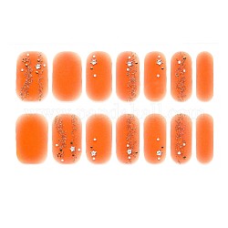 Наклейки с градиентным лаком для ногтей с полной оберткой, Тартан снежинка леопардовый принт самоклеящиеся блестящие пудровые гелевые наклейки для дизайна ногтей, для украшения ногтей, оранжевые, 24x8 мм, 14шт / лист