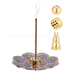 AHANDMAKER Metal Incense Stick Holder, Retro Carving Pattern Incense Burner, 4 in 1 Incense Holder Burner with Detachable Gourd Round Cylindrical Coil Cone Ash Catcher for Indoor Outdoor, Red Copper