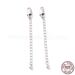 925 Sterling Silver Chain Extenders, with Lobster Claw Clasps & Charms, Round, Antique Silver, 62x2.5mm, Hole: 2.4mm
